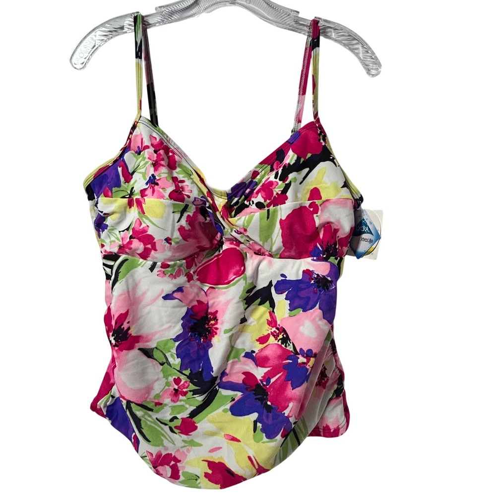 Croft‎ & Barrow Womens Floral Tankini Top Pink Purple Size 16 NWT